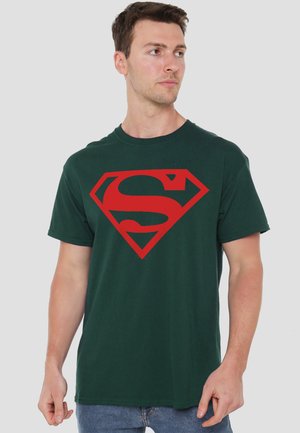 Warner Brothers, SUPERMAN/RED ON BLACK SHIELD - Print T-shirt - dark green