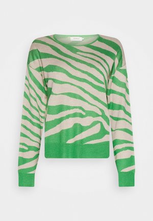Gebreide trui met lange mouwen met groene en beige zebrastripes, geribde manchetten, zoom en ronde halslijn.