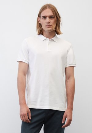 Witte polo-shirt van katoen met korte mouwen, voorzien van een drieknoopsluiting en een discreet logo op de borst.