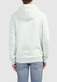 Mintgroene hoodie met een ruime capuchon, zachte textuur, geribbelde manchetten en onderrand, ontworpen in een casual fit, achterkant weergegeven.