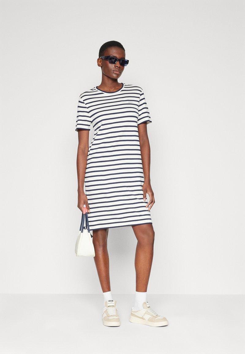 princess polly baby blue dress Blue Stripe Long Sleeve Ribbed T-Shirt Dress main image 1
