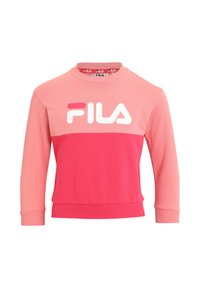 Felpa FILA in sfumature di rosa. Presenta maniche lunghe, polsini a costine e un grande logo bianco sul petto. Tessuto morbido al tatto.