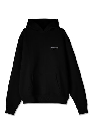 Black hooded sweatshirt with front pouch pocket and small white "PEGADOR" logo on the chest, displayed on white background.