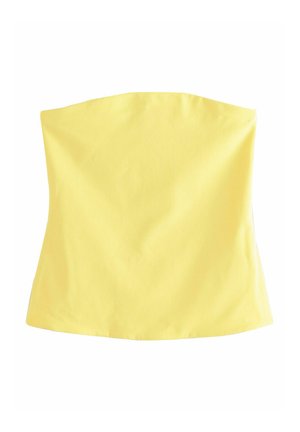 Geel strapless top gemaakt van gladde katoenstof. Eenvoudig ontwerp met een rechte halslijn en een getailleerd silhouet.
