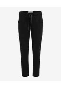 Pantalones de chándal negros fabricados en un material suave y elástico. Presentan dos bolsillos frontales y una cintura con cordón ajustable.