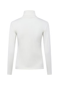 Langärmliges, weißes Rollkragenhemd aus glattem Material. Verfügt über einen hohen Kragen und eine taillierte Silhouette mit langen Ärmeln.