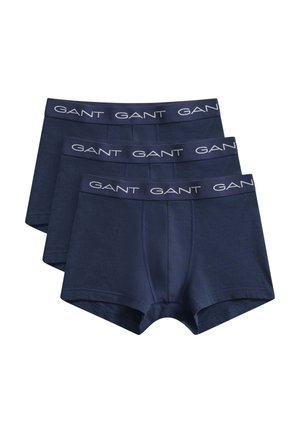 Marineblaue Boxershorts aus weichem Stoff mit einem elastischen Bund, auf dem der Markenname "GANT" in Weiß gedruckt ist.