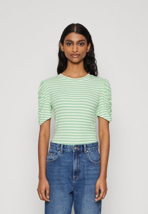 ONLY Petite ONLBELIA RUCHING - Μπλουζάκι με στάμπα - summer green/cloud dancer