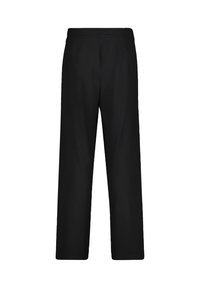 Pantalons larges noirs avec une texture lisse, taille élastique et un design simple sans matériel ou motifs visibles.