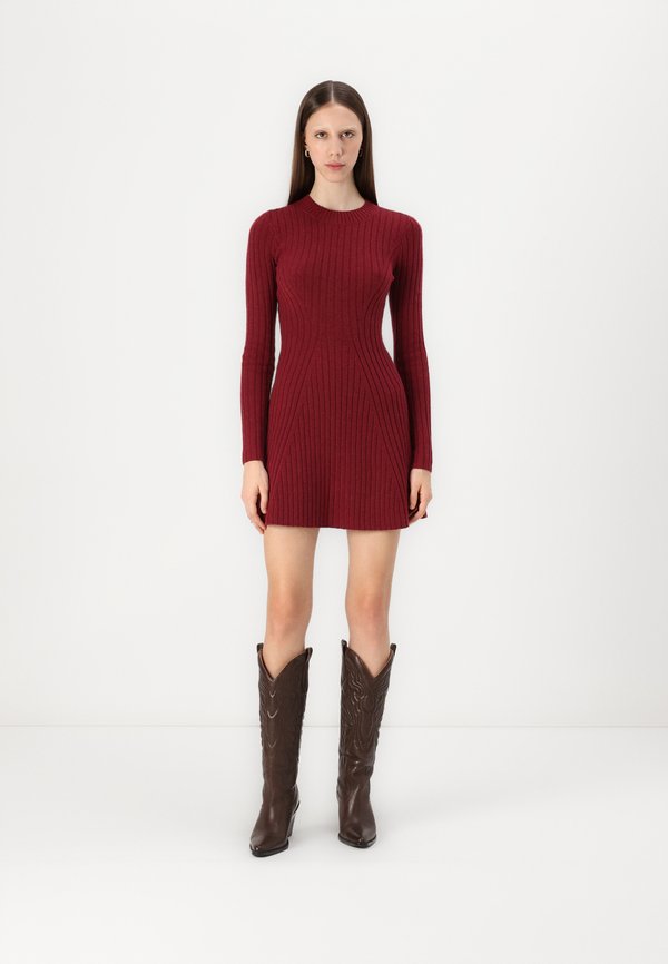 Ribbed Skater Mini Sweater Dress - Jumper dress - cordovan