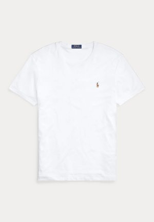 Witte T-shirt met korte mouwen en ronde hals met klein geborduurd Polo Ralph Lauren-logo op de linkerborst en een blauw merklint binnenin de kraag.