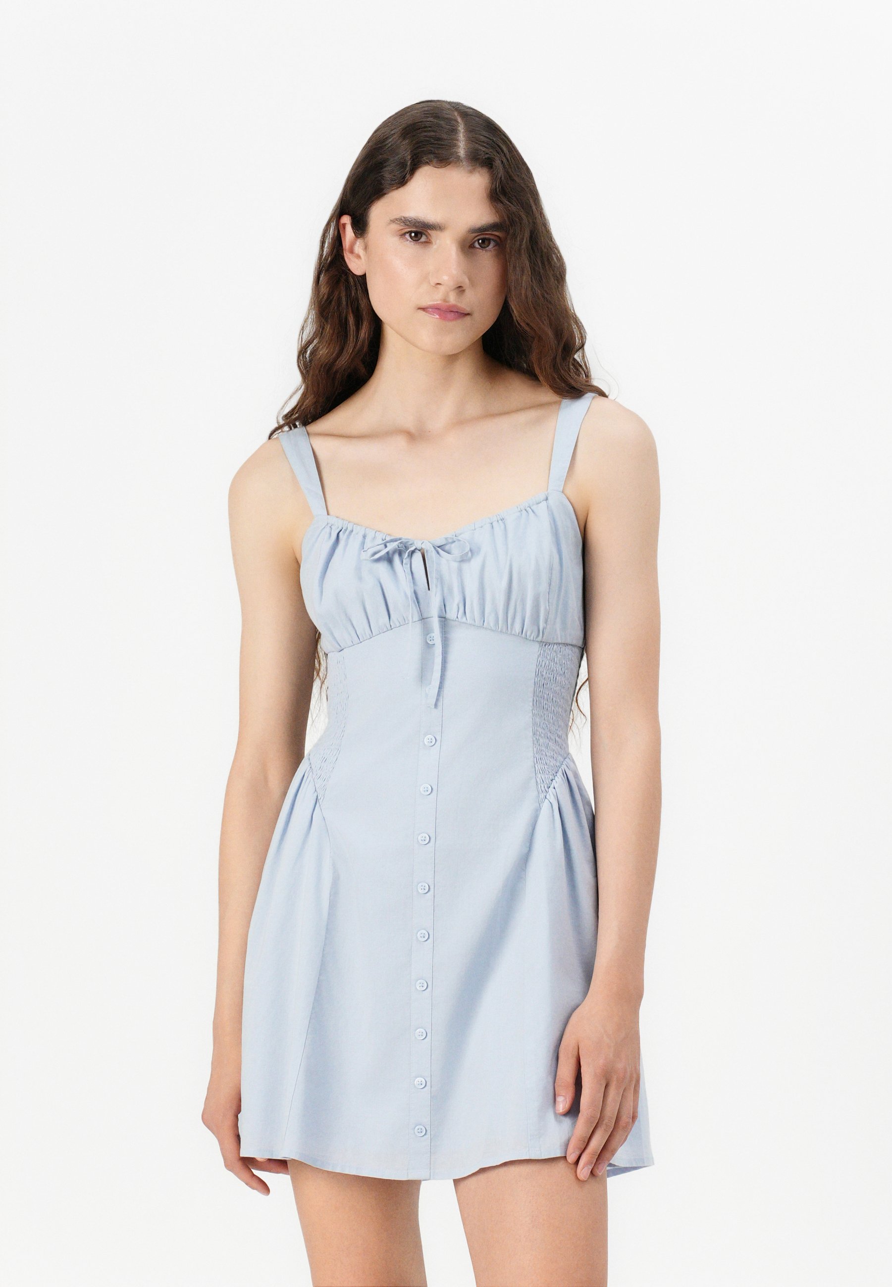Hollister Co. BARE SOFIA DROP WAIST BUTTON FRONT MINI DRESS - Day dress -  blue - Zalando.co.uk