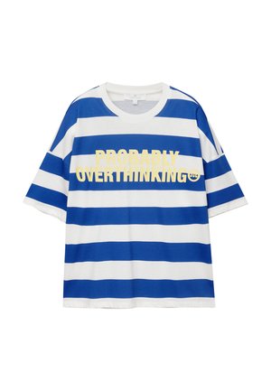 Puuvillane t-särk, millel on sinised ja valged horisontaalsed triibud. Esiküljel on julgelt kollane tekst "ILMSELGELT ÜLE MÕTLEMINI" ja naerunäo graafika. Lühikesed varrukad.