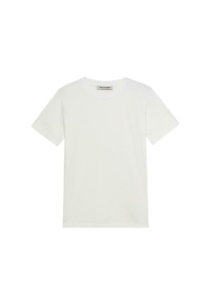 Witte katoenen T-shirt met een ronde hals, korte mouwen en een klein logo op de linkerkant van de borst. Zachte textuur en een standaard pasvorm.