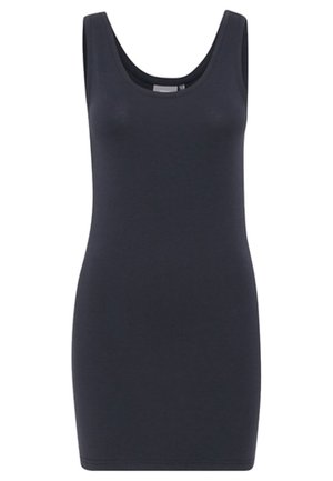 Marineblå tankkjole, ærmeløs design, tætsiddende pasform, lavet af blødt materiale med en glat tekstur og rund halsudskæring. Ingen synligt hårdvarer.