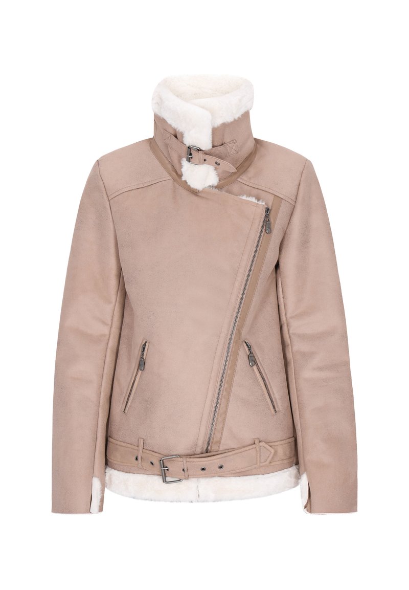 dreimaster Imitatieleren jas taupe dreimaster Imitatieleren jas taupe