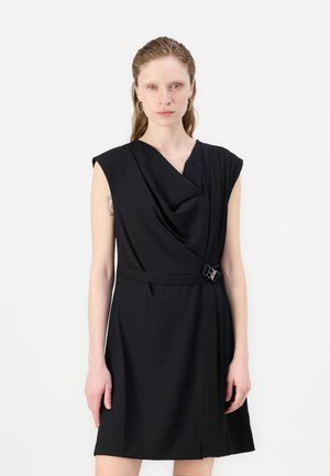 COWL NECK DRESS WITH PLEATS AND FAUX WRAP - Vestito elegante - black/eggshell