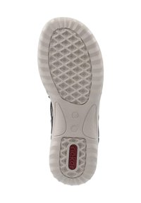 Black and grey sneaker sole featuring a textured rubber design, hexagonal patterns, and a red logo accent. Size marked as 36.