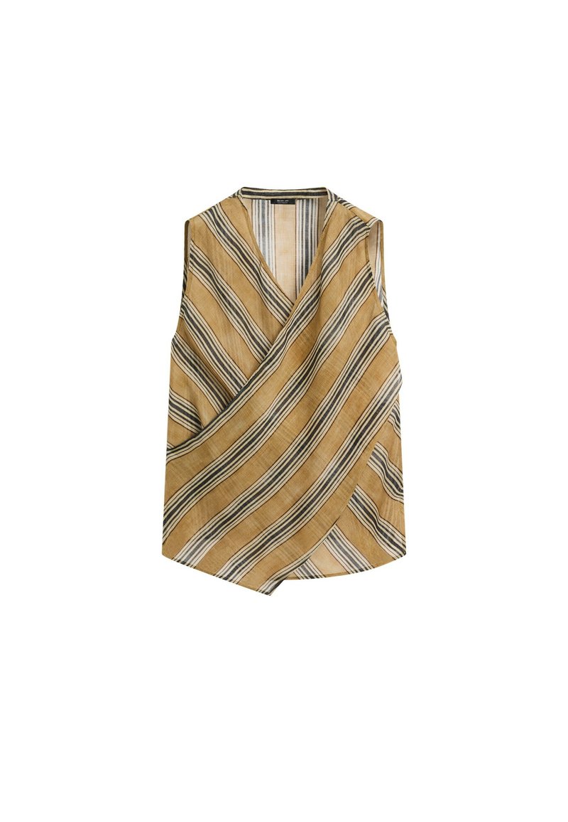 Massimo Dutti FLOWING STRIPED RAMIE BLEND WRAP TOP - Bluse - dark ...