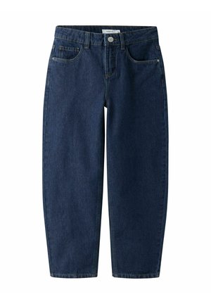 Mørkeblå denimjeans med straight fit, forreste knap, lynlås, bæltestropper og design med fem lommer.