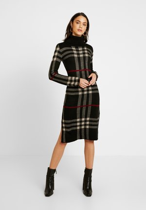 MIDI DRESS - Gebreide jurk - black/white/wine