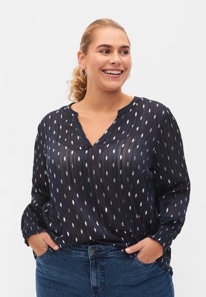 WITH SMOCK AND V NECKLINE - Bluser - night sky w. silver