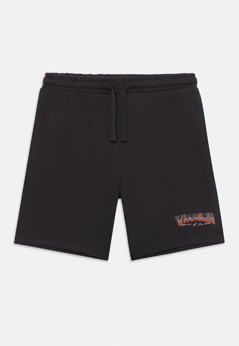 Schwarze Baumwollshorts mit elastischem Bund und Kordelzug. Mit einem strukturierten Logodesign am linken Bein.
