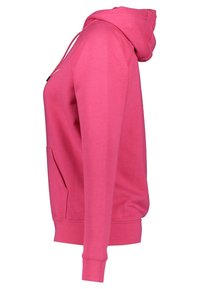Różowa bluza z kapturem z kieszenią kangurka, długimi rękawami, ściągaczami na mankietach oraz kapturem ze sznurkiem. Wykonana z miękkiej, fakturowanej tkaniny.