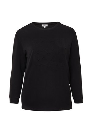 Czarna bluza z długim rękawem i okrągłym dekoltem, z teksturowanym, wypukłym wzorem na przodzie, wykonana z miękkiej bawełny.