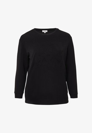 Czarna bluza z długim rękawem i okrągłym dekoltem, z teksturowanym, wypukłym wzorem na przodzie, wykonana z miękkiej bawełny.