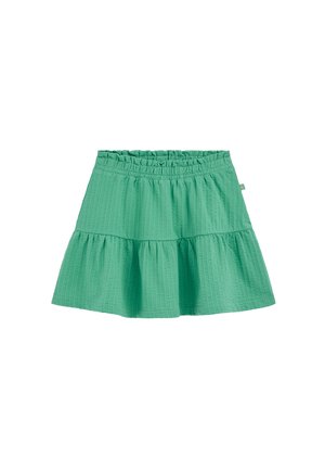 Groene gelaagde rok met elastische taille en textuurstof, ontworpen voor casual gebruik.