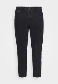 Svarta denimjeans med rak passform, med dragkedja, fem fickor och knappstängning. Slät textur och minimala sömdetaljer.