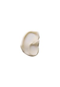 Creamy white lotion swirl with a smooth, glossy texture, appearing thick with curved edges and a slight sheen on a white background.