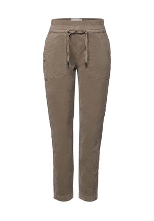 Beige sweatpants met trekkoord in de taille, voorzakken, taps toelopend ontwerp en textuurstof. Geschikt voor casual wear.