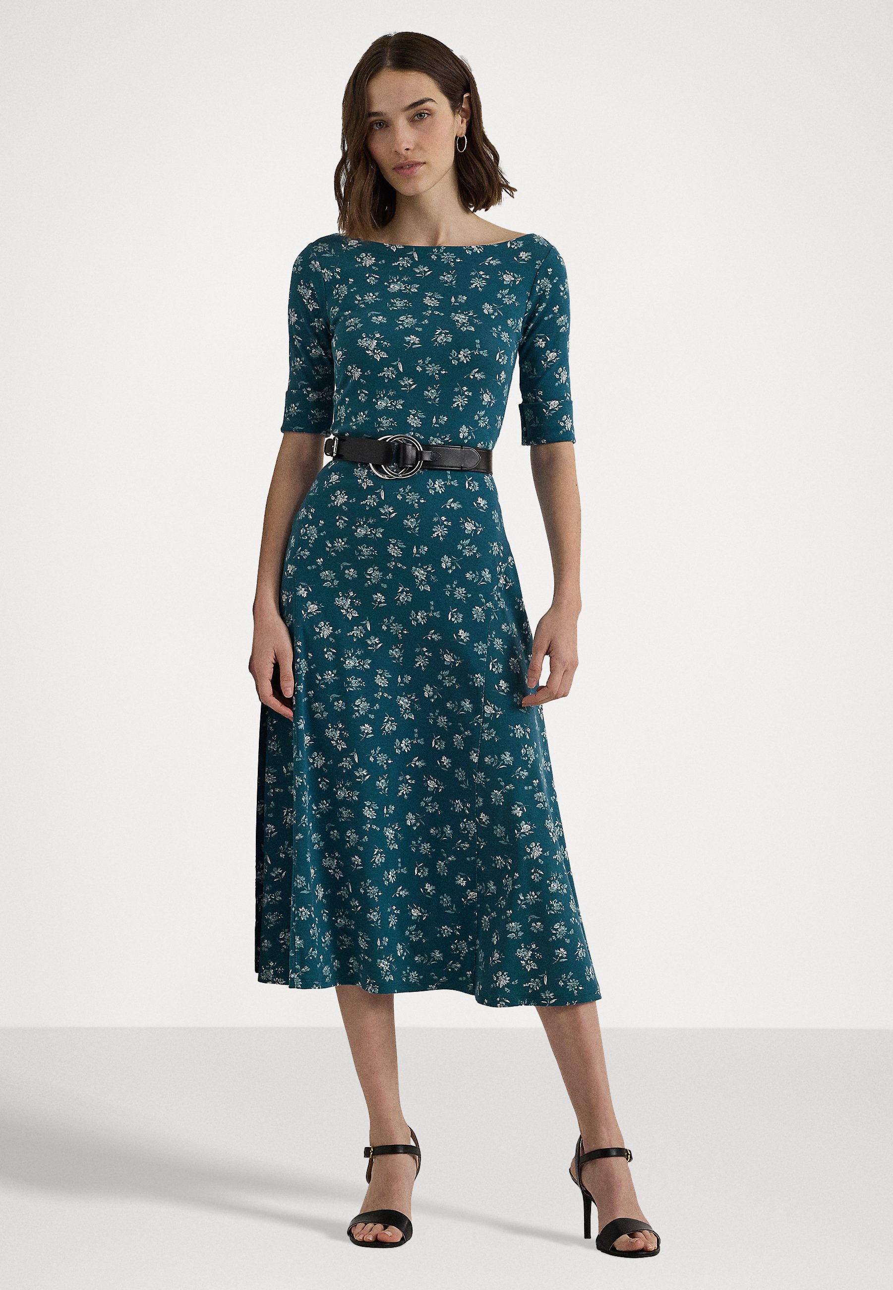 送料関税込【LAUREN RALPH LAUREN】STRETCH JERSEY MIDI DRESS Ralph Lauren Twist-front Stretch Jersey Midi Dress in Blue