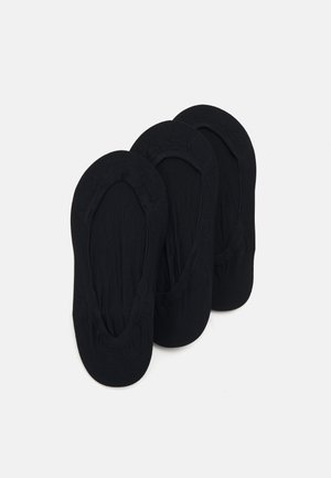 Black cotton shoeliner socks, three-pack, seamless design, rounded toe, elasticized edges for a snug fit, matte texture.