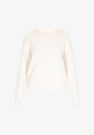 Crewneck-Pullover aus weichem Strickstoff. Mit langen Ärmeln und lockerer Passform. Farbe: Off-White. Gerippte Akzenten an den Bündchen und dem Saum.