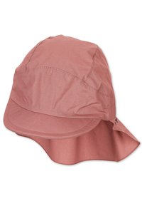 Rosa Stoffmütze mit breiter, ausgestellter Krempe, gebogenem Visier und gestickten Details. Leichtes Material mit weicher Textur.