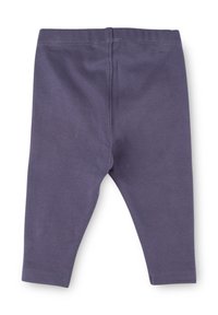 Lila Baumwollleggings mit elastischem Bund, die eine glatte Textur aufweisen und keine sichtbaren Muster oder Beschläge haben.