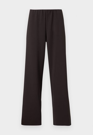 Sorte vide bukser laget av glatt, elastisk stoff med elastisk liv. Har et enkelt, minimalistisk design.