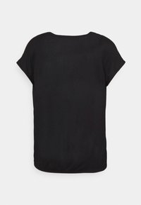 Chemise noire à manches courtes, coupe ample avec un col rond, vue de dos sur fond blanc.
