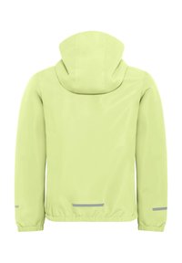 Giacca leggera di un verde chiaro, con cappuccio, polsini elasticizzati e orlo. Presenta dettagli riflettenti in corrispondenza della vita e delle maniche. Texture morbida.