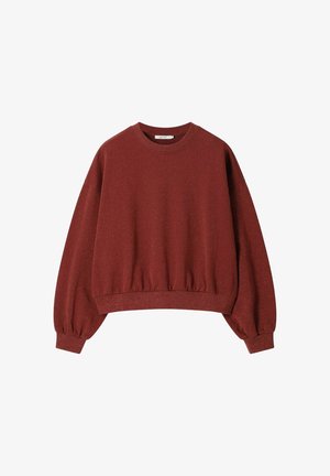 Sweatshirt met lange mouwen en ronde hals in roestkleur, voorzien van geribbelde manchetten en zoom, met een relaxte pasvorm en subtiele gestructureerde stof.