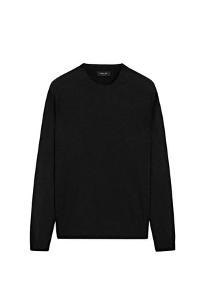 Maglione nero realizzato in tessuto morbido, con scollo rotondo, maniche lunghe e orlo dritto. Senza motivi o hardware visibili.