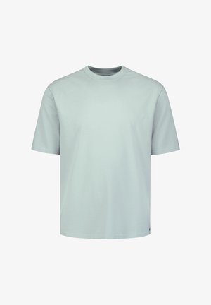 Lichtgrijs effen T-shirt met korte mouwen en ronde hals, voorkant weergegeven op een witte achtergrond.