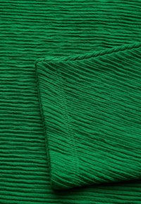 Vihreä teksturoitu kangas, jossa on uritettu muotoilu, esittelee sileän, joustavan pinnan ja siistin ommellun reunan. 