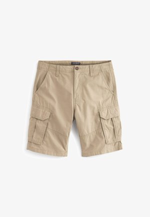 Beige cargo shorts med knaplukning, forlommer og to sidelommer til cargo. Lavet af robust bomuldsstof med en glat tekstur.