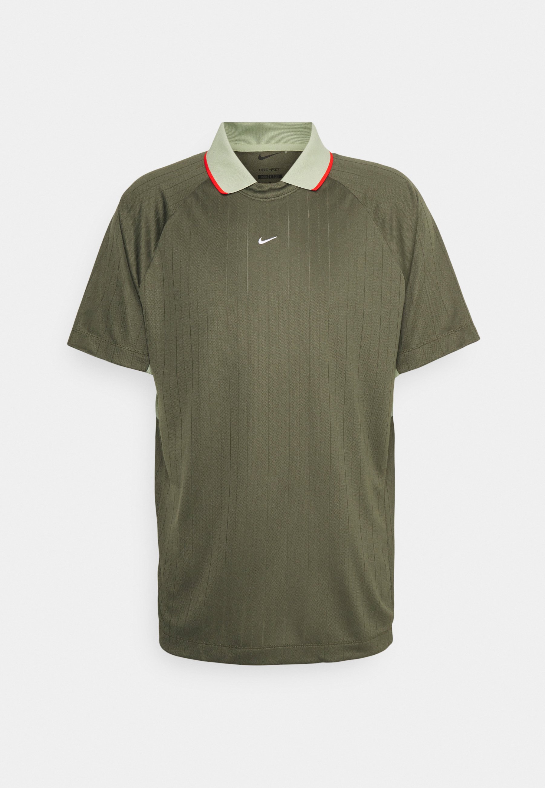 white and olive green nike shirt