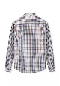 Koszula w kratę z długim rękawem w jasnoniebieskim, brązowym i białym kolorze. Posiada klasyczny kołnierzyk, detale z guzikami oraz tylny karczek dla lepszej struktury.