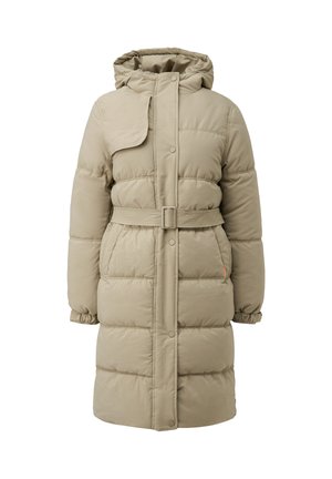 Bežna napihnjena jakna s kapuco, zategnjen pas in zapiranje na gumbke. Ima prešito teksturo in dva stranska žepa.